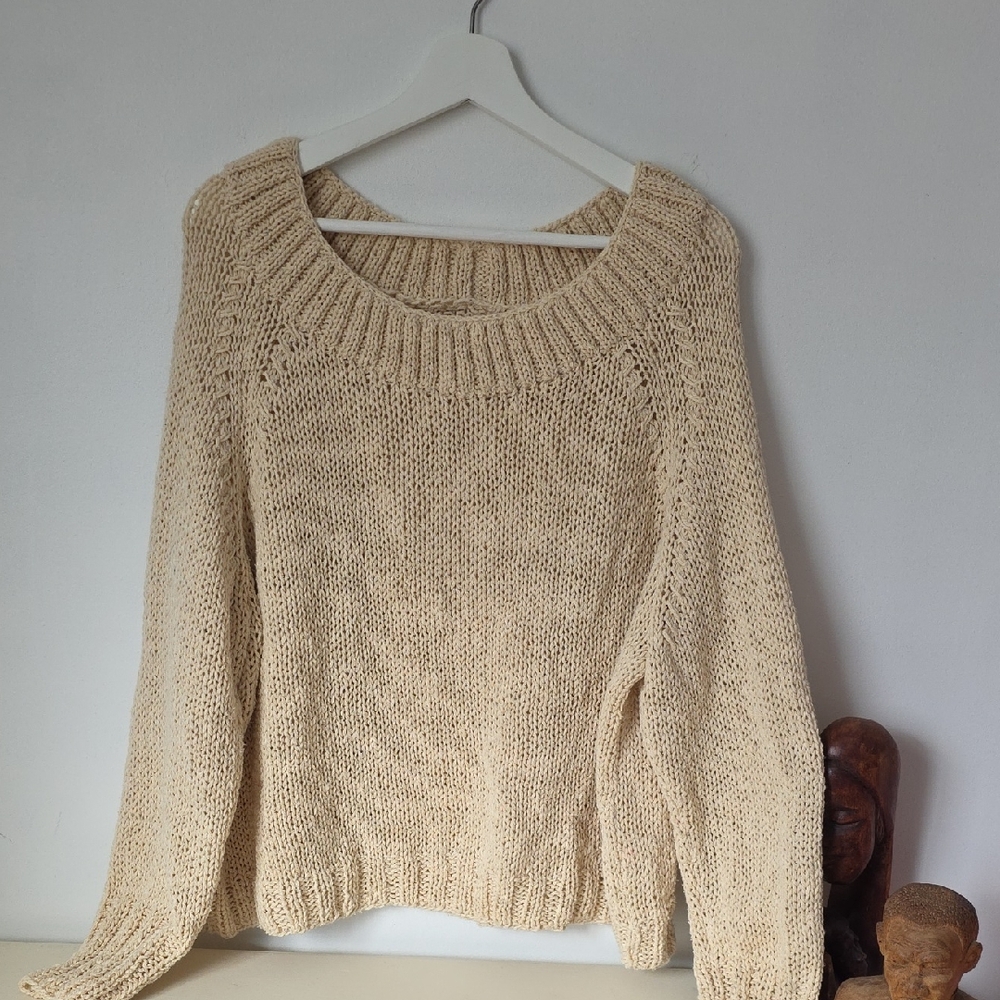 Cozy Cream Hand Knit Sweater Linen And Cotton